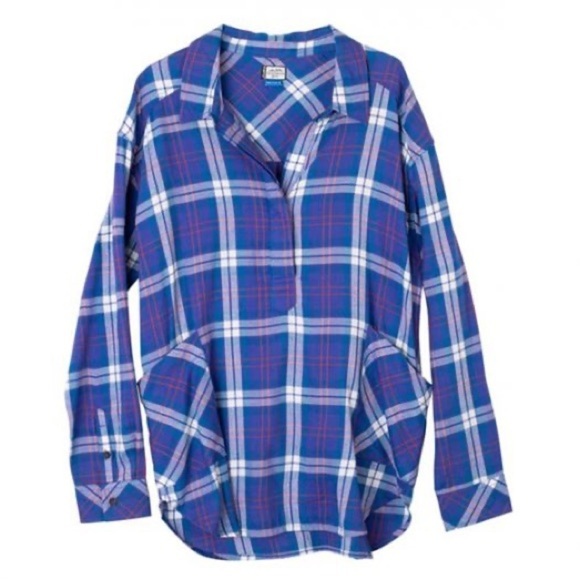 Kavu Melita Plaid Button-Up Shirt in bluebird - Picture 1 of 9